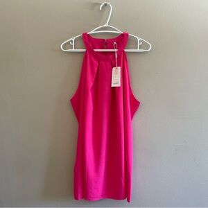 Hot Pink Pleated Halter Neck Flowy Blouse Tank Top - Size Extra Large NWT